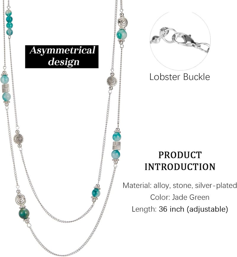 BULINLIN Layered Silver Long Necklace for Women Turquoise Stone Beaded Strand Sweater Chain Necklaces Fashion Costume Jewelry Gifts for Mom - Image 4